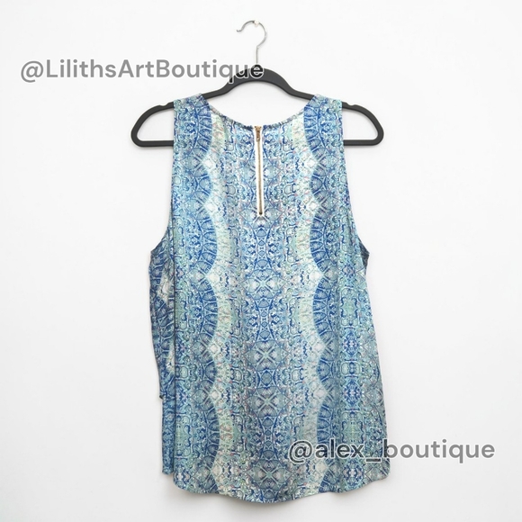 Cremieux Sleeveless Layered Blouse Blue Green Medallion Print Size L (L034) - Picture 3 of 9